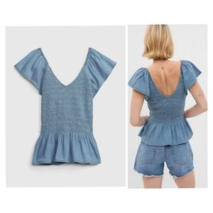 Ruffle Sleeve Denim Peplum Top Size XL
